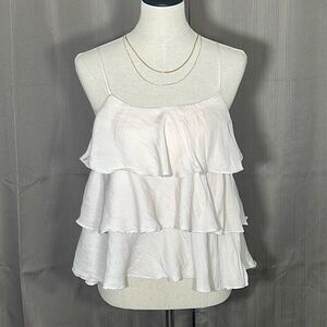 MUSTARD SEED Champagne Spaghetti Strap Tank Top With Three Layer Ruffles